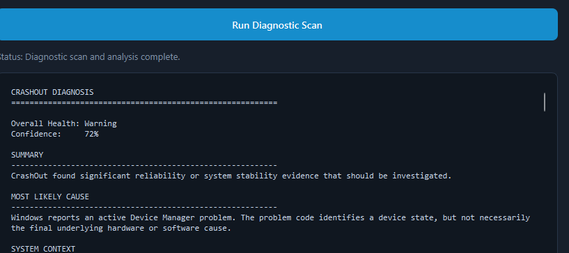 CrashOut scan screen