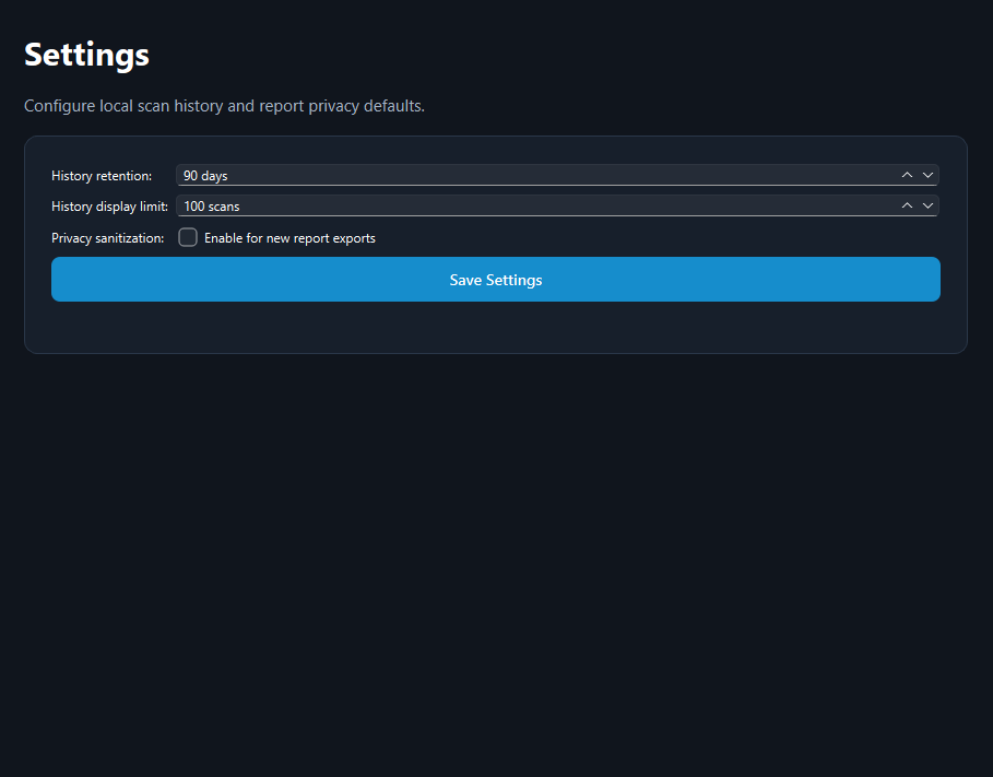 CrashOut settings screen