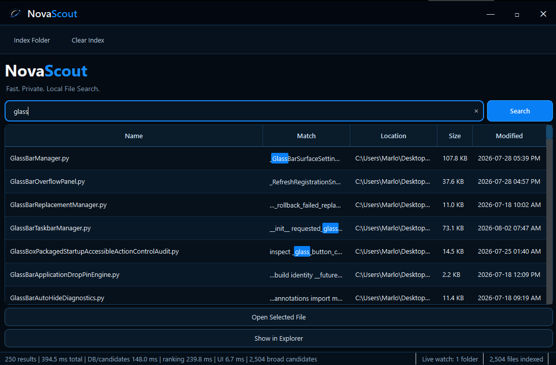 NovaScout search interface