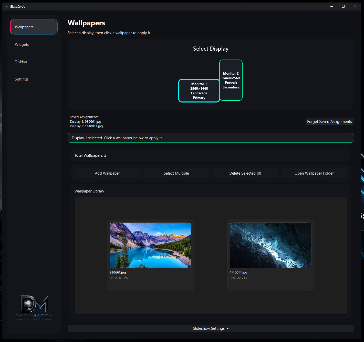 GlassCoreUI main application window
