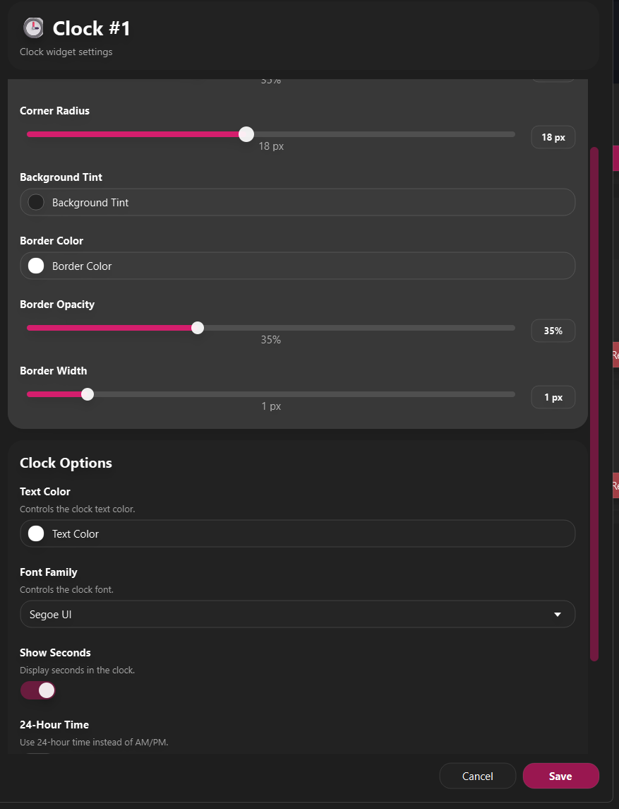 GlassCoreUI customization settings